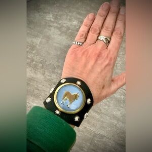 Antique Bridle Rosette Leather Cuff Bracelet, adjustable (6-7 1/2” wrist)